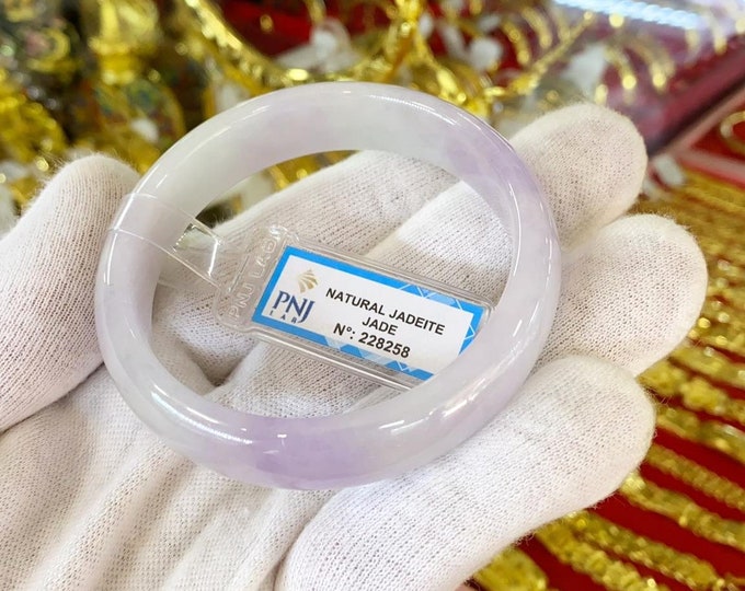 Vintage Translucent Natural Green, Lavender & White Jadeite Jade Bangle Bracelet 57.9MM