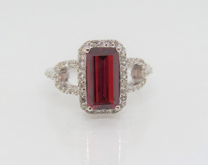 Vintage Sterling Silver Garnet & White Topaz Ring Size 5