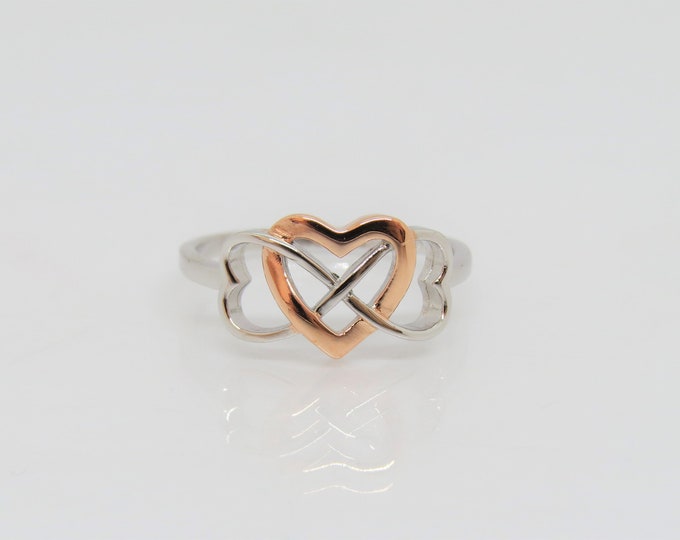 Vintage Sterling Silver Two Tone Heart Ring Size 9