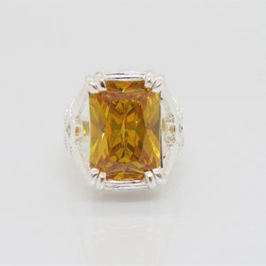 Vintage Sterling Silver Yellow Citrine & White Topaz Ring Size 10