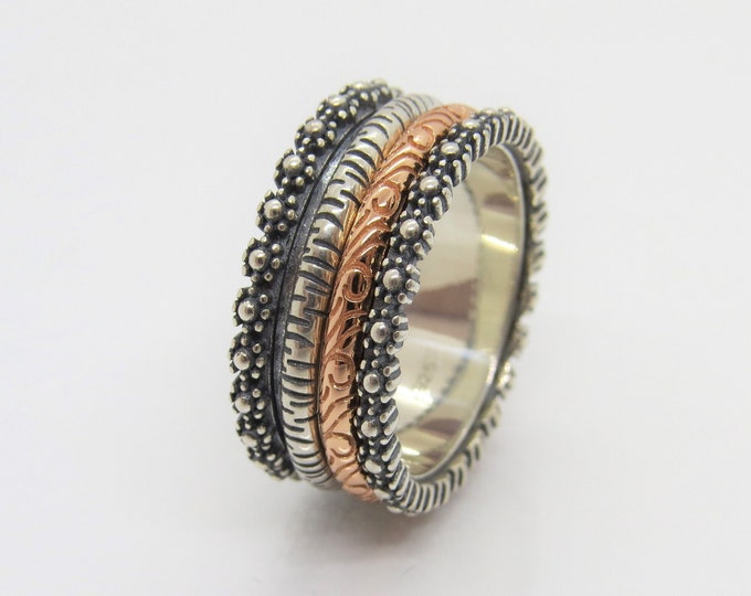 Vintage Bali Sterling Silver Two Tone Rose Gold Plated Band Ring Size 8
