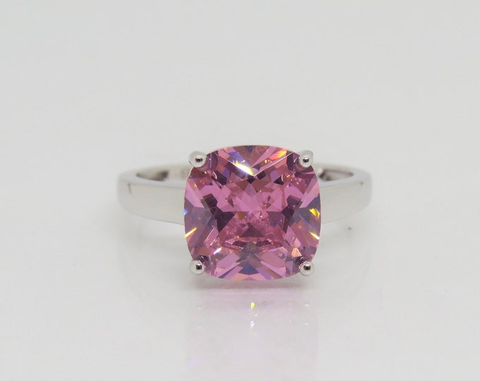 Sterling Silver Cushion cut Pink Topaz Solitaire Ring Size 11