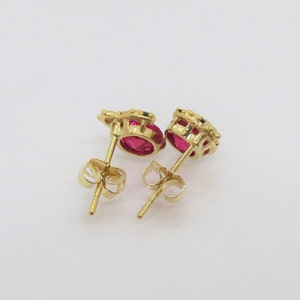 Vintage 14K Solid Yellow Gold Ruby, Black Sapphire & White Topaz Ladybug Stud Earrings image 2
