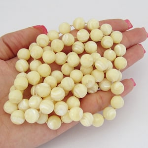 Antique Chinese Export 76pcs White Mother of Pearl Bead Necklace 33&#39;&#39; Length