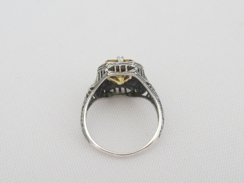 Vintage Sterling Silver Natural Citrine Filigree Ring Size 7