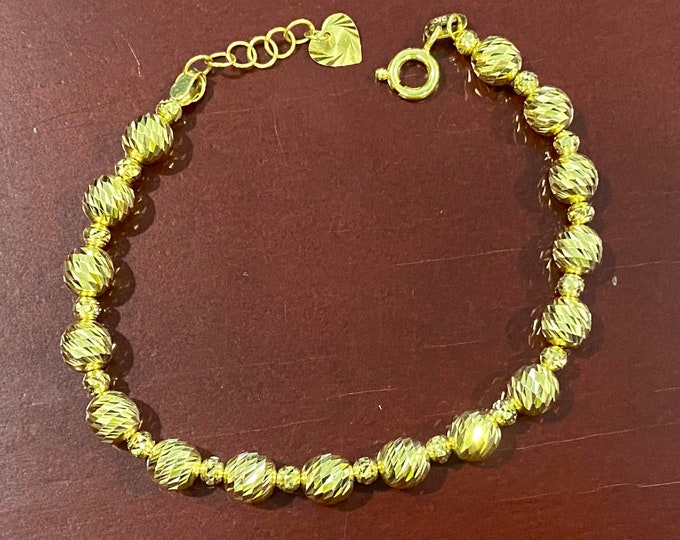 Vintage 18K Solid Gold Diamond cut Balls Link Bracelet 7''
