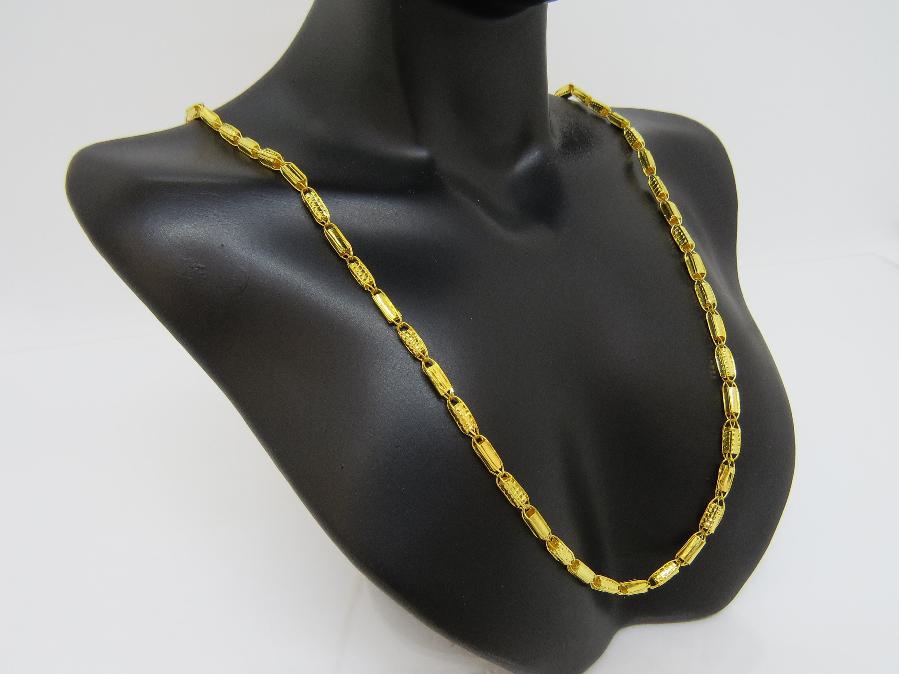 Vintage 24K 980 Pure Gold Bamboo Link Chain Necklace 17 6/8