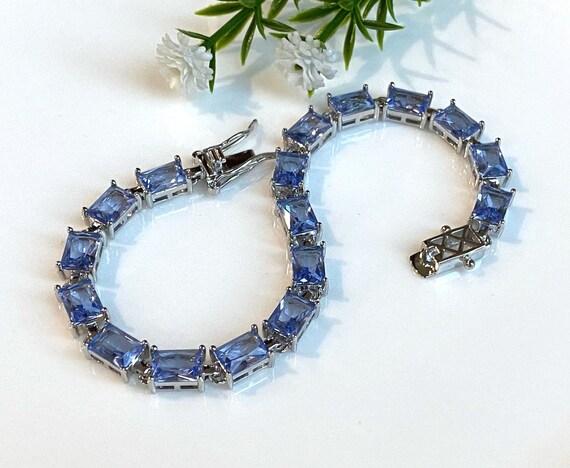 Vintage Sterling Silver Rectangular Tanzanite Lin… - image 3