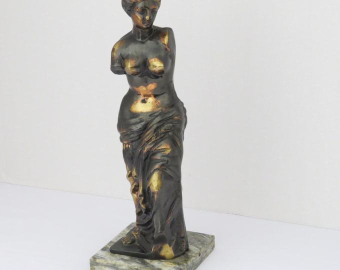Vintage Copper Bronze Marble Nude Women Statue 14''