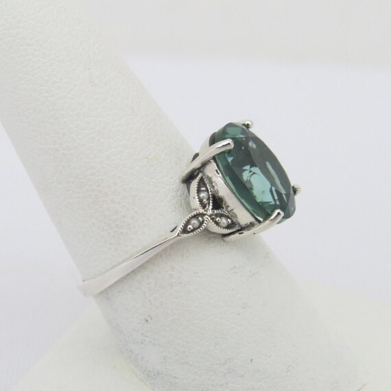 Vintage Sterling Silver Emerald & Seed Pearl Ring… - image 4