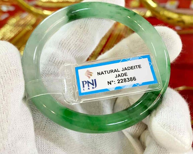 Vintage Translucent Natural Green, Black Jadeite Jade Bangle Bracelet 53.7MM