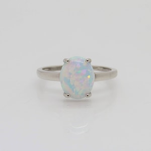Vintage Sterling Silver Oval White Opal Ring Size 7