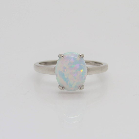Vintage Sterling Silver Oval White Opal Ring Size 7