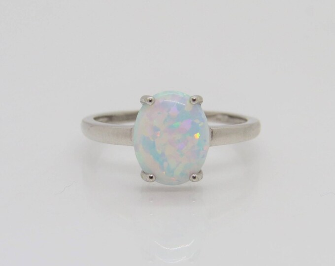 Vintage Sterling Silver Oval White Opal Ring Size 7