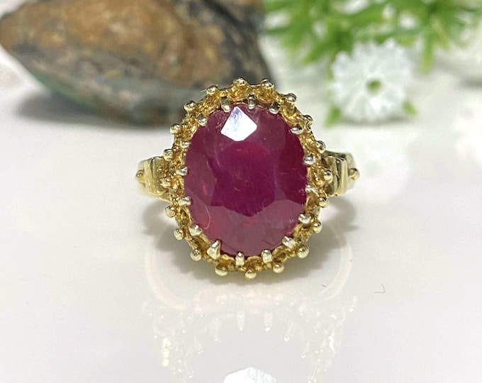 Vintage Gold Vermeil Sterling Silver 5.05ctw Natural Ruby Ring Size 7 1/2