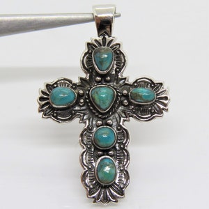 Vintage Sterling Silver Turquoise Cross Pendant