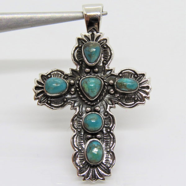 Pendentif croix turquoise en argent sterling vintage