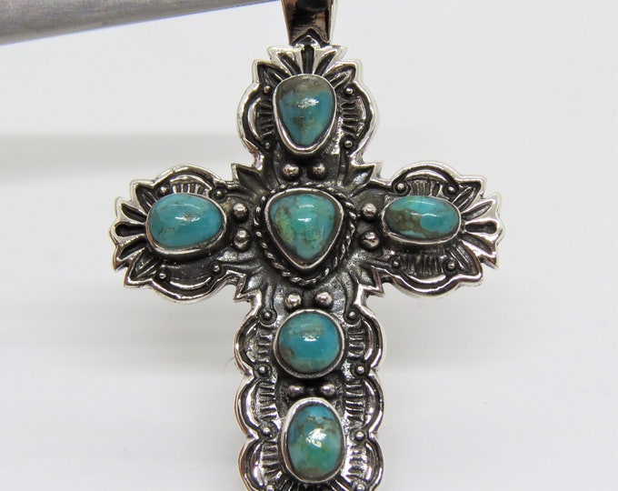 Vintage Sterling Silver Turquoise Cross Pendant