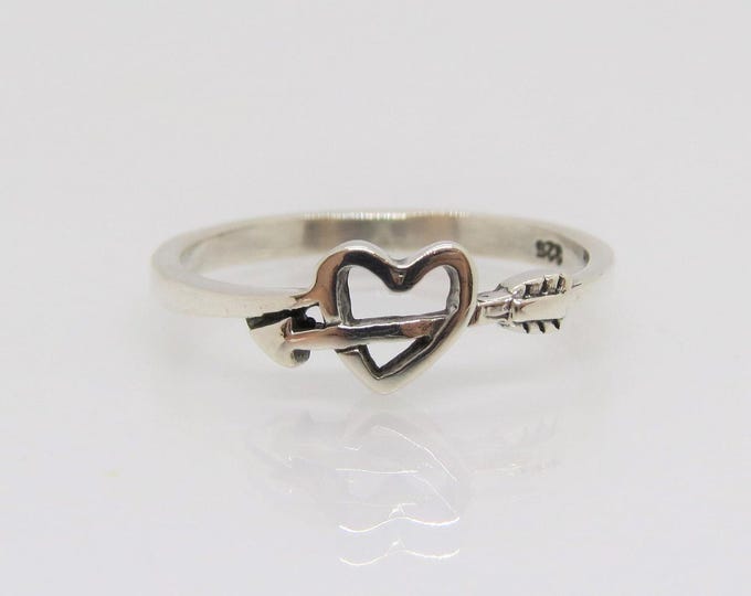 Vintage Sterling Silver Heart Arrow Ring Size 7