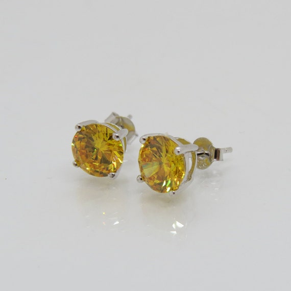 Vintage Sterling Silver Round cut Citrine Stud Ea… - image 5