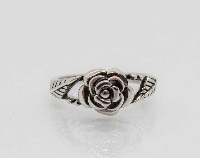 Sterling Silver Rose Flower Ring Size 7