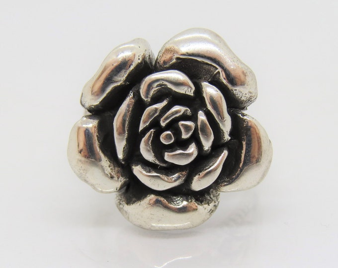 Vintage Sterling Silver Flower Rose Ring Size 10