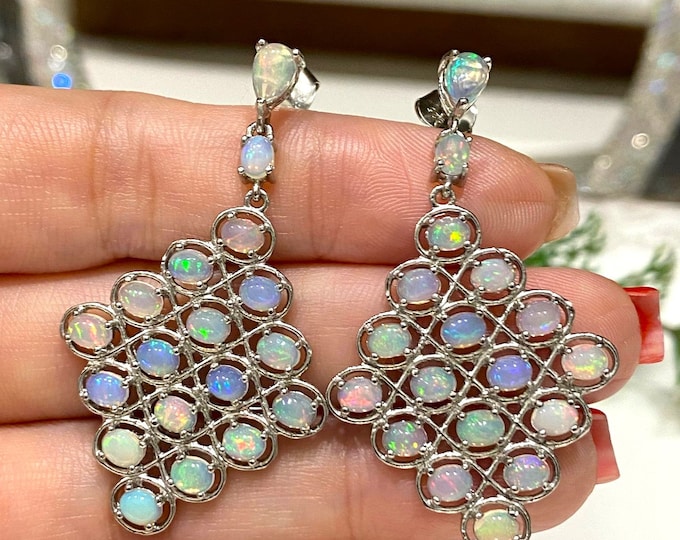 Vintage Sterling Silver Natural Fire Opal Dangle Earrings