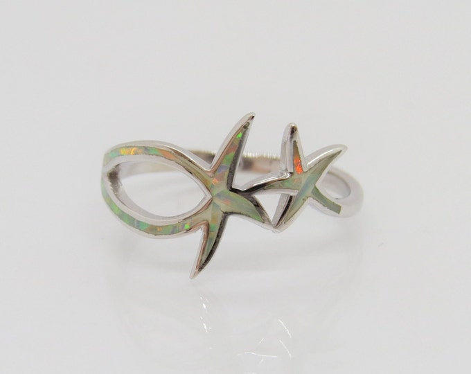Vintage Sterling Silver Fire Opal Starfish Ring Size 8