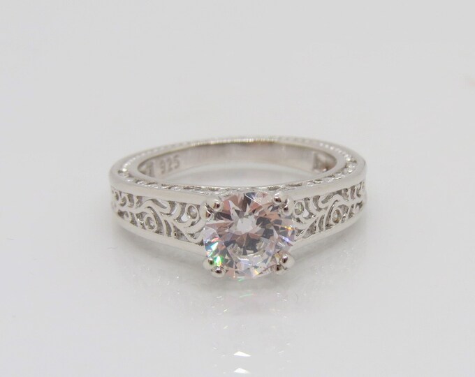 Vintage Sterling Silver White Topaz Filigree Ring Size 9