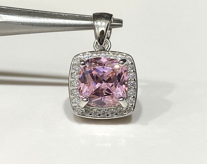 Sterling Silver Cushion Pink Sapphire & White Topaz Pendant.