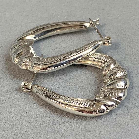 【Vintage Silver】 Hoop earrings 925 Sterling Silver Vintage Shiny Hollow Swirl Twist Hoop
