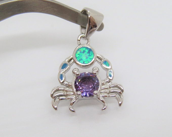 Vintage Sterling Silver Blue Opal & Amethyst Crab Charm Pendant