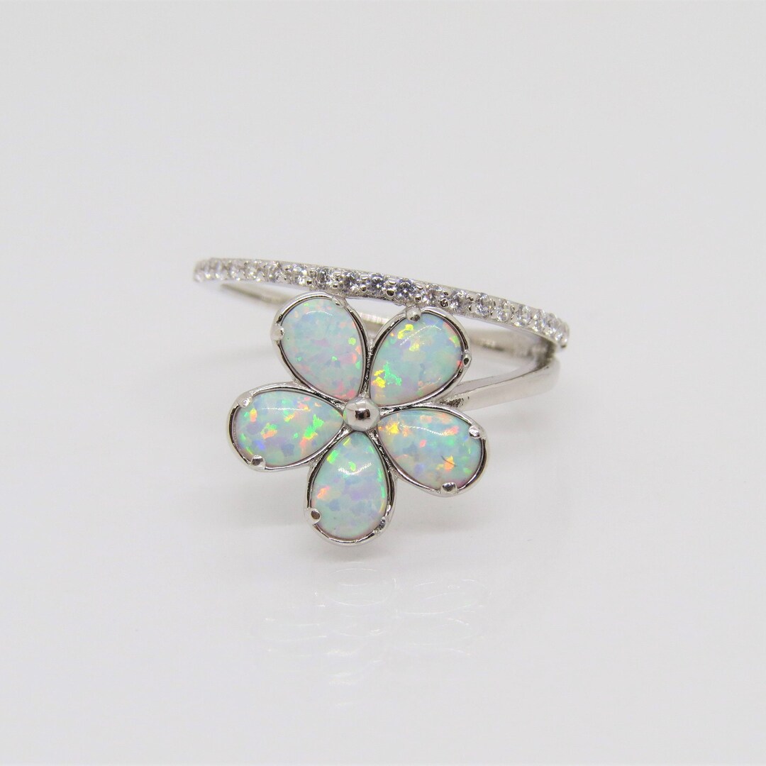 Vintage Sterling Silver White Opal & White Topaz Flower Ring Size 7 - Etsy