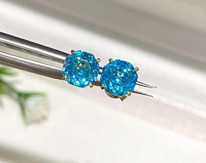 Vintage 15K 610 Solid Yellow Gold Round cut Tourmaline 1.68ct Stud Earrings 6MM