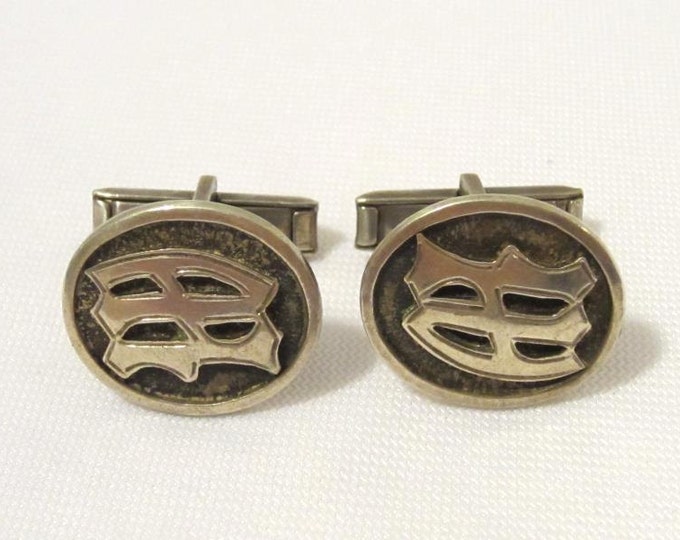 Vintage STERLING Silver Cufflinks Cuff Links Unisex Etched Letter Design