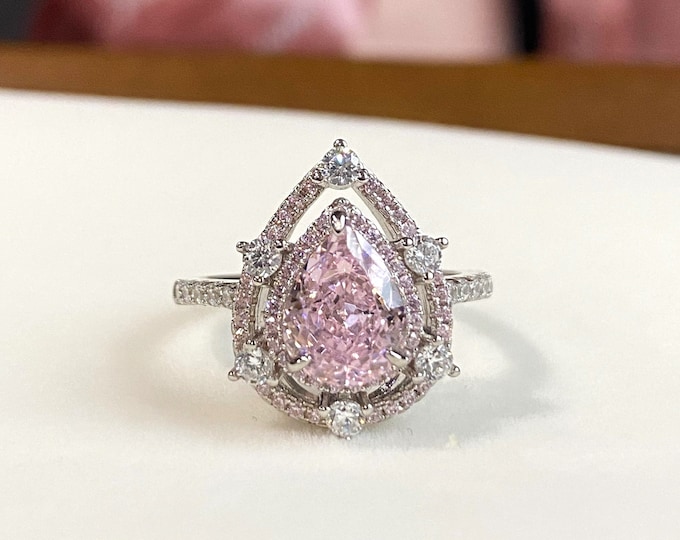 Vintage Sterling Silver Pink Sapphire & White Topaz Ring Size 6