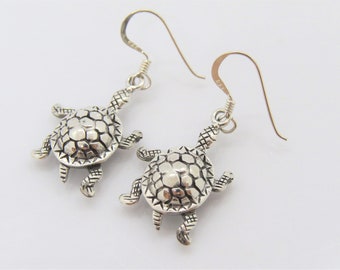 Vintage Sterling Silver Turtle Dangle Earrings