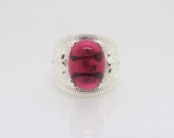 Vintage sterlingsilverring med rubin och dödskalle, storlek 9