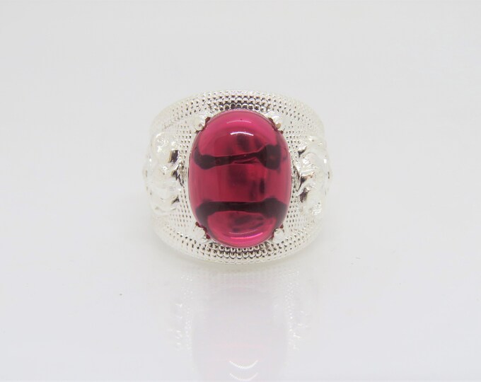 Vintage Sterling Silver Ruby Skull Men's Ring Size 9
