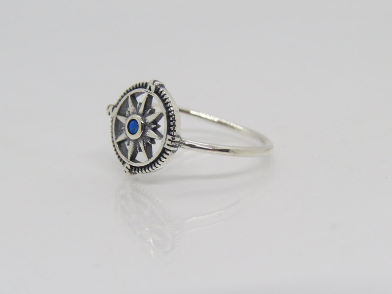 Vintage Sterling Silver Blue Opal Compass Ring Size 8