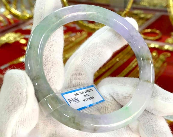 Vintage Translucent Natural Green, Lavender Jadeite Jade Bangle Bracelet 59.7MM