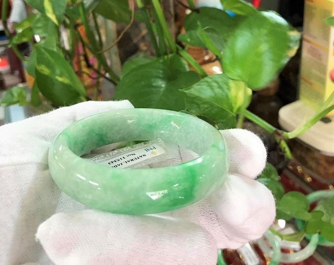 Vintage Translucent Natural Green, White Jadeite Jade Bangle Bracelet 54.8MM