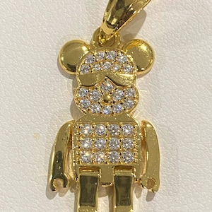 Vintage 18K Solid Gold White Topaz Teddy Bear Moveable Pendant.