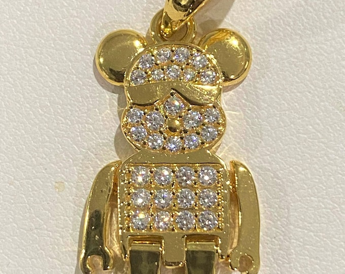 Vintage 18K Solid Gold White Topaz Teddy Bear Moveable Pendant.