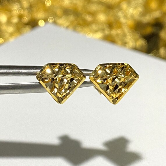 Vintage 18K Solid Yellow Gold Diamond Shape Earri… - image 4