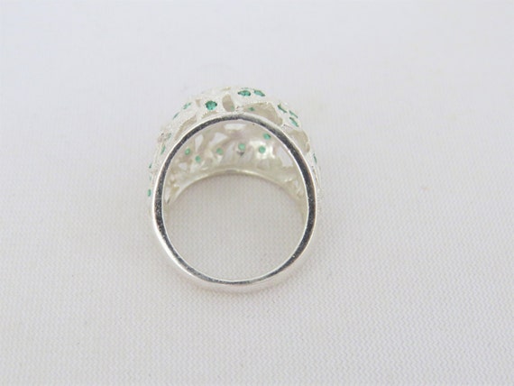 Vintage Sterling Silver Emerald & White Topaz Dom… - image 2
