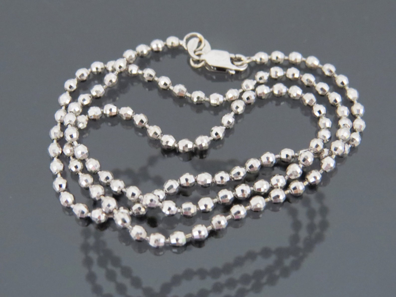 Vintage Italian 18K 750 Solid White Gold Ball Chain Necklace Etsy