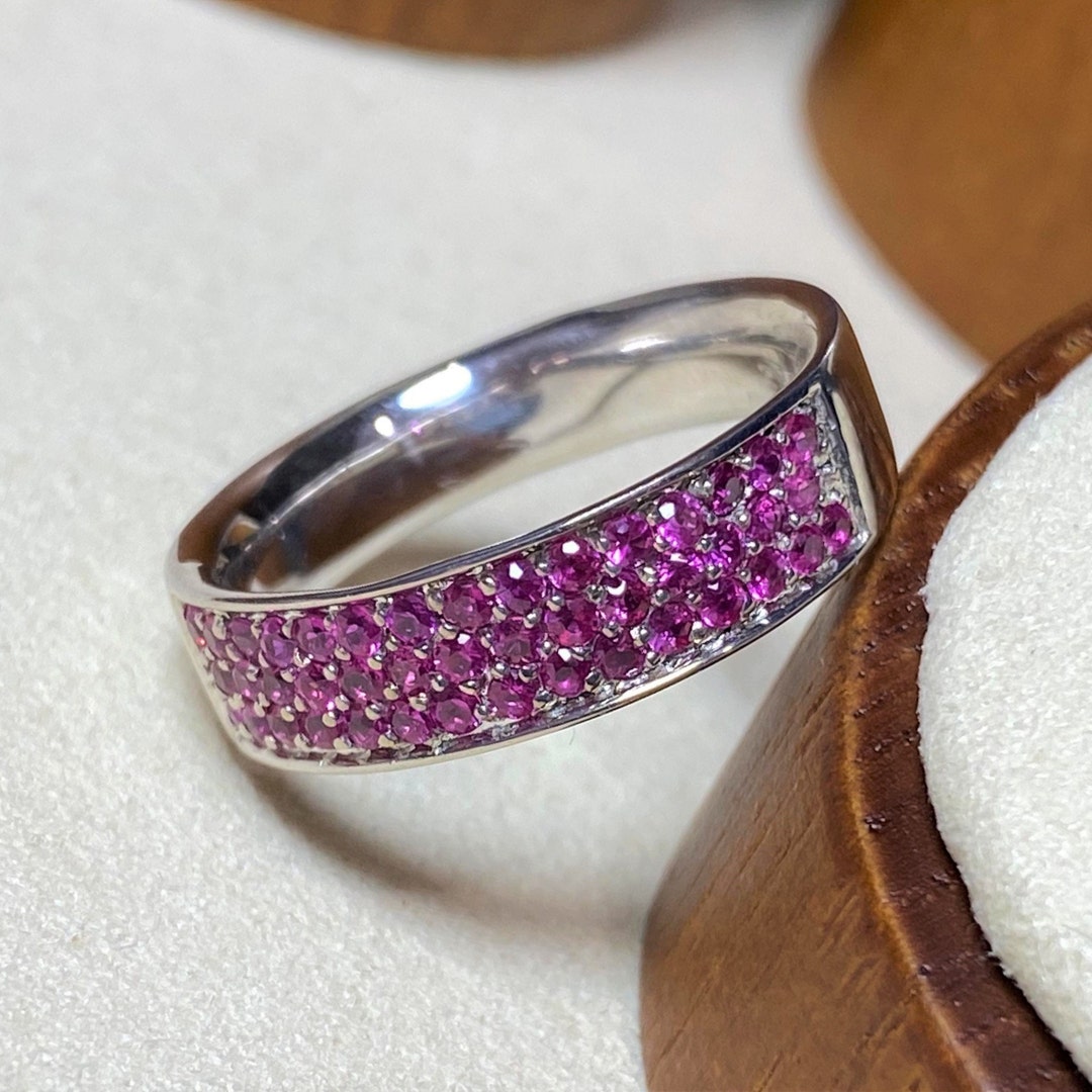 Vintage 14K Solid White Gold Natural Ruby Wedding Band Ring Size 7 - Etsy