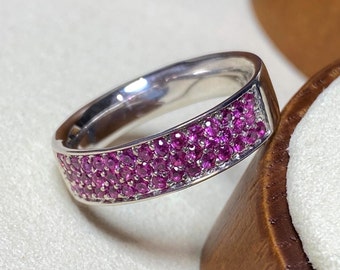 Vintage 14K Solid White Gold Natural Ruby Wedding Band Ring Size 7