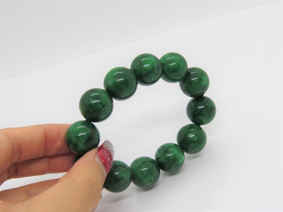 Vintage Translucent Green Jadeite Jade Bead Brace… - image 3